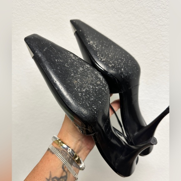 YSL SAINT LAURENT Blade Patent Leather Metallic-Toe Slingback Pumps sz 38.5 8 US - Picture 4 of 13